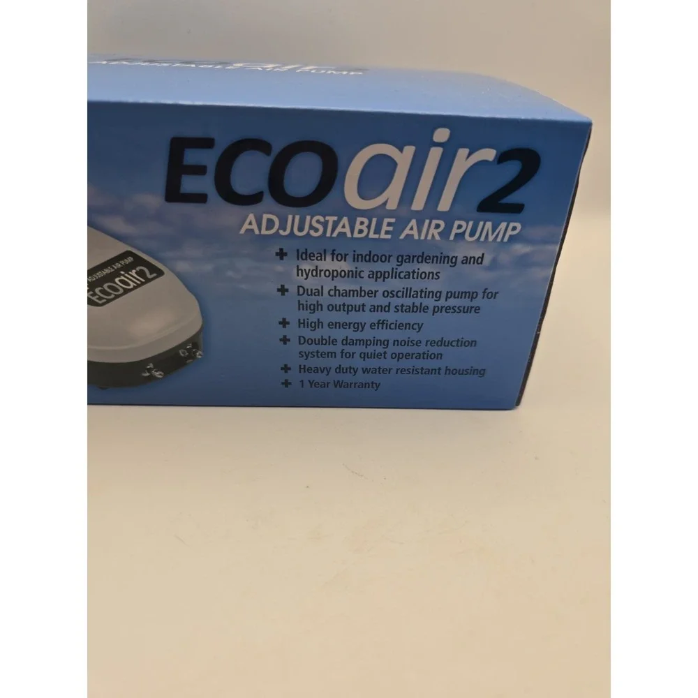 ECOPLUS ECO AIR 2 ADJUSTABLE AQUARIUM PUMP 2 OUTLET 126.8 GPH 3 WATT HYDROPONIC